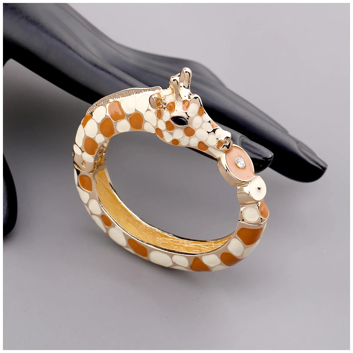 Gold Plated Zebra Enamel Statement Cuff Bracelet for Women