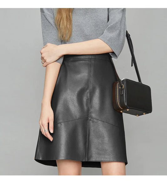 Woman Skirts Elegant 2025 New Fashion Korean Style Genuine Real Leather Skirts High Waist Mini Skirt Womens