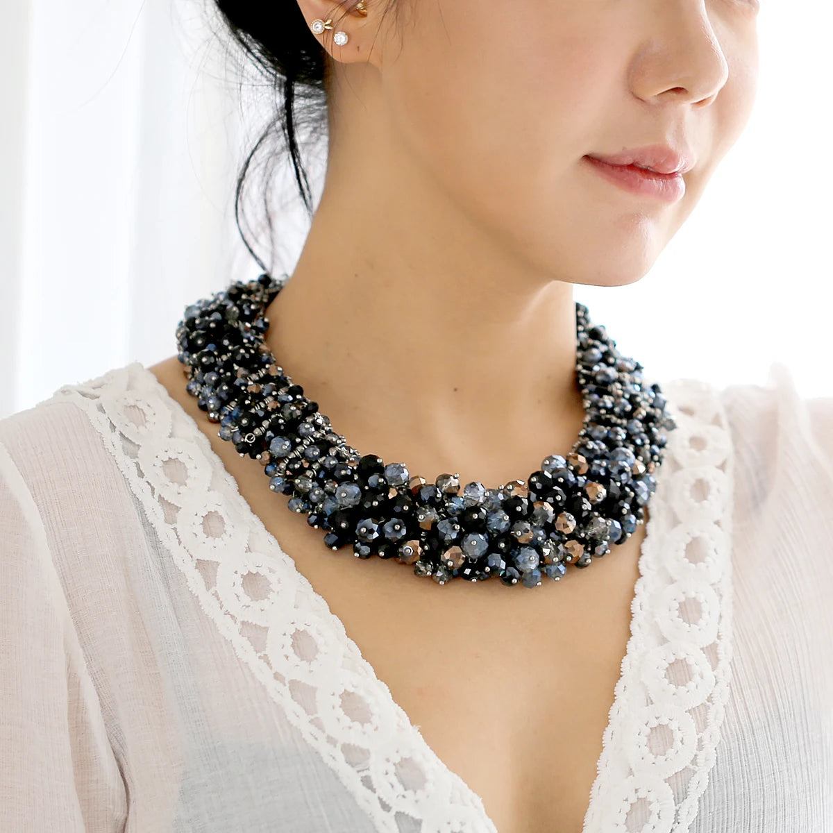 Double Layer Turquoise Bead Statement Necklace for Women