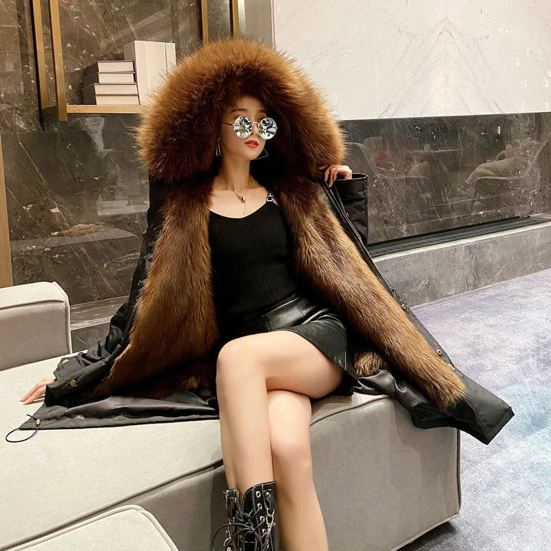 Winter Thick Warm Parkas Women Mink Detachable Inner Fur One Coat Long FauxFur Mink Cotton Jackets Female Hooded Chaquetas Mujer