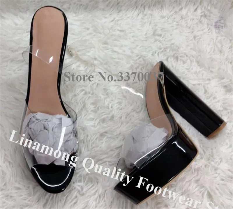 Transparent Platform Sandals With Square Heel And Adjustable Strap For Women