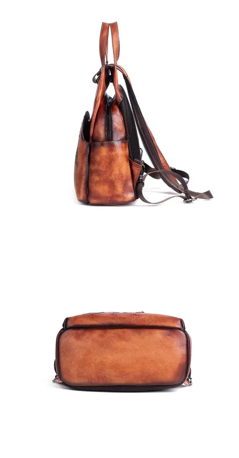Genuine Leather Embossed Vintage Shoulder Bag for Women