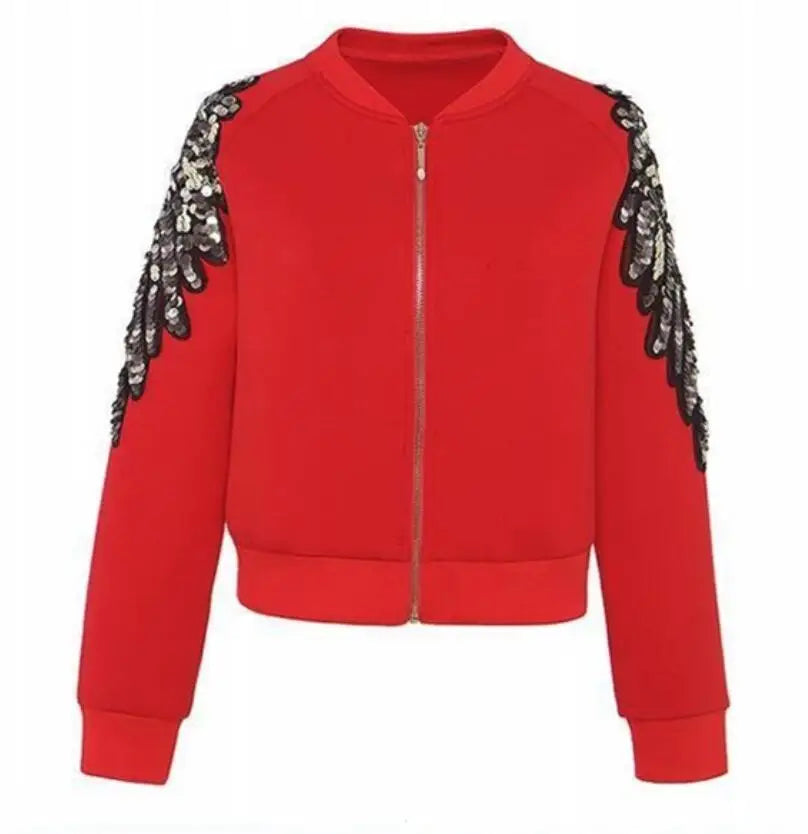 Red Sequined Beaded Elastic Lightweight Short Jacket for Women