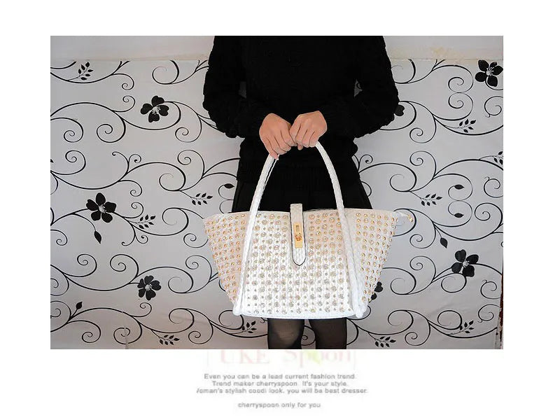 Rhinestone Patent Leather Crossbody Handbag for Women