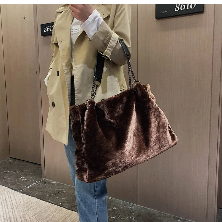 Soft Plush Large Capacity Luxury Shoulder Bag for Women