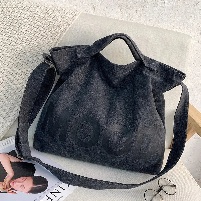 Fashion Letters Printing INS Class Shoulder Bags Large Capacity Canvas Handbags Zipper Closure Book Bag