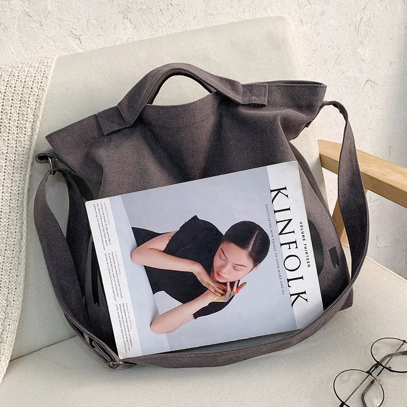 Fashion Letters Printing INS Class Shoulder Bags Large Capacity Canvas Handbags Zipper Closure Book Bag