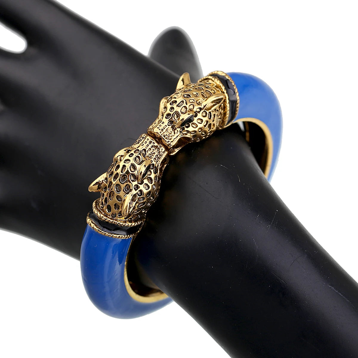 Double Leopard Head Enamel Cuff Bracelet for Women
