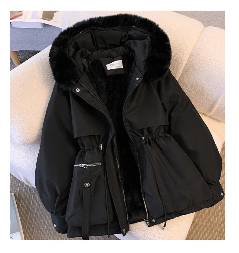Windproof Midi Hooded Faux Fur Coat