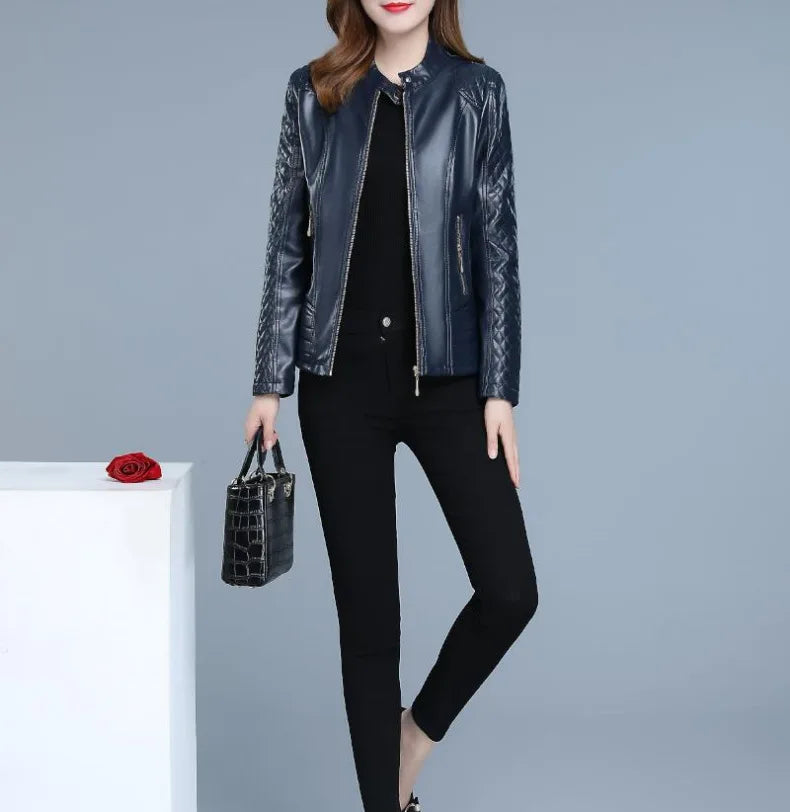 Slim Fit Cropped Faux Leather Coat