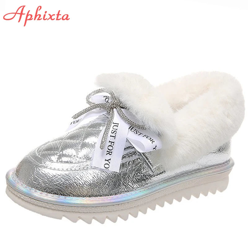 Waterproof Silver Bling Warm Plush Snow Boots for Women
