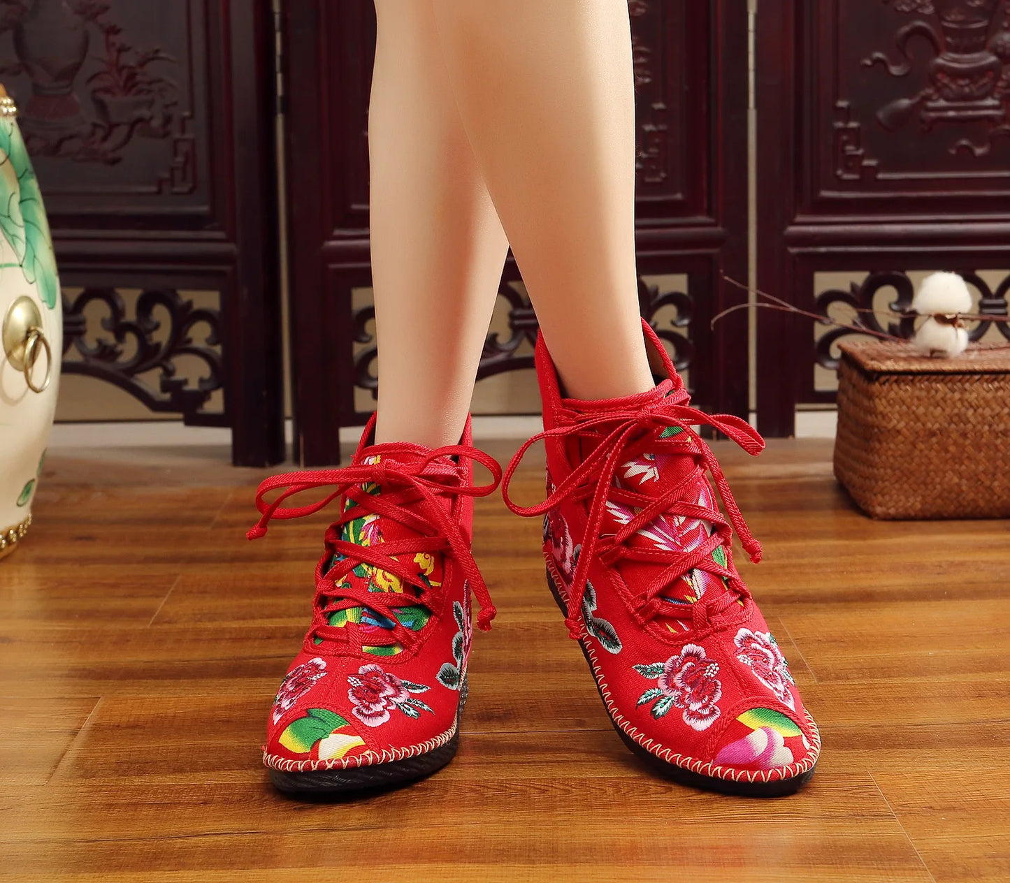Vintage Floral Canvas Wedge Boot