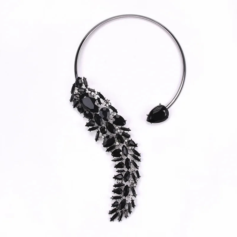 Green Crystal Open Collar Choker Necklace for Women