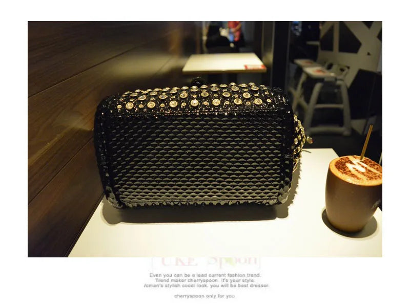Rhinestone Patent Leather Crossbody Handbag for Women