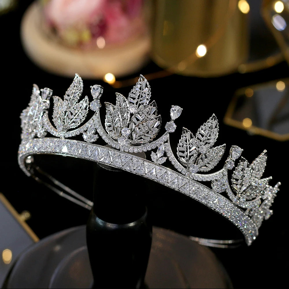 Delicate Leaf Design Crystal Bridal Crown for Women