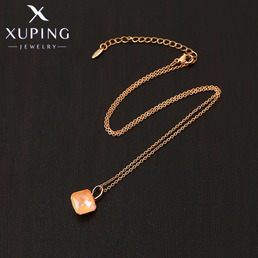 Square Crystal Pendant Necklace