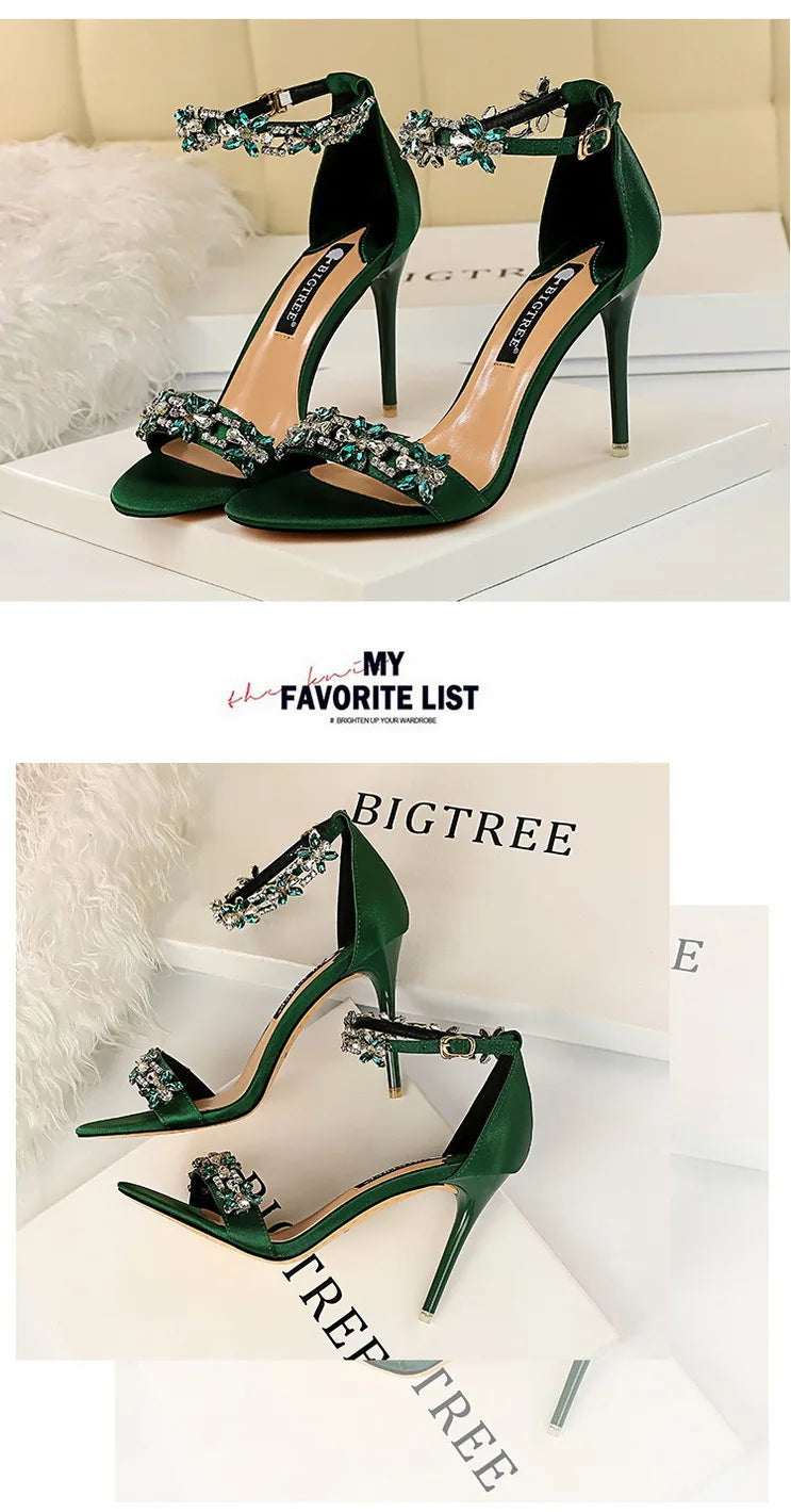 Rhinestone Open Toe Stiletto Heel Sandals for Women