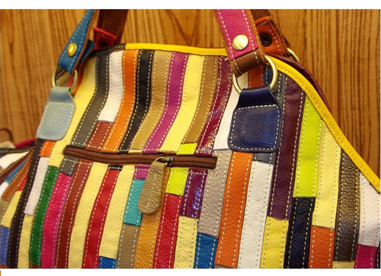 Patchwork Genuine Leather Shoulder Tote Bag for Women