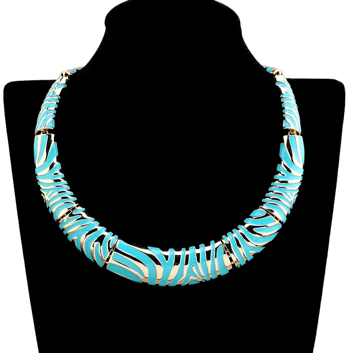 Gold Plated Zebra Stripe Enamel Collar Necklace for Women
