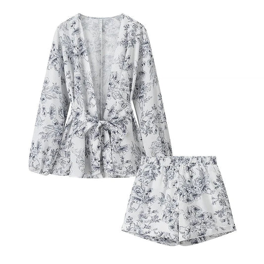 PB&ZA Set Woman 2 Pieces 2025 Fashion Printed Coat and Shorts Set Female + Shorts Skirts Women's Suit