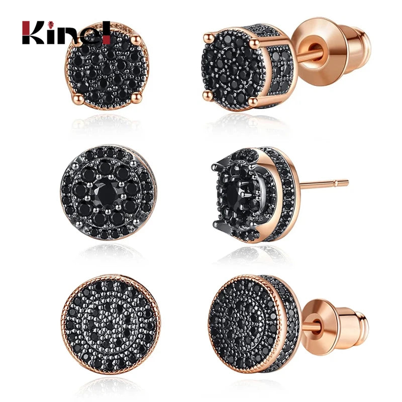 Black Zircon Rose Gold Stud Earrings