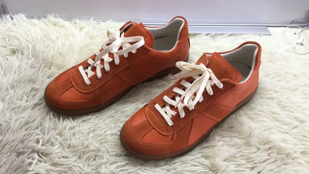 Elegant High Quality Red Leather Lace Up Low Top Running Shoes For Men