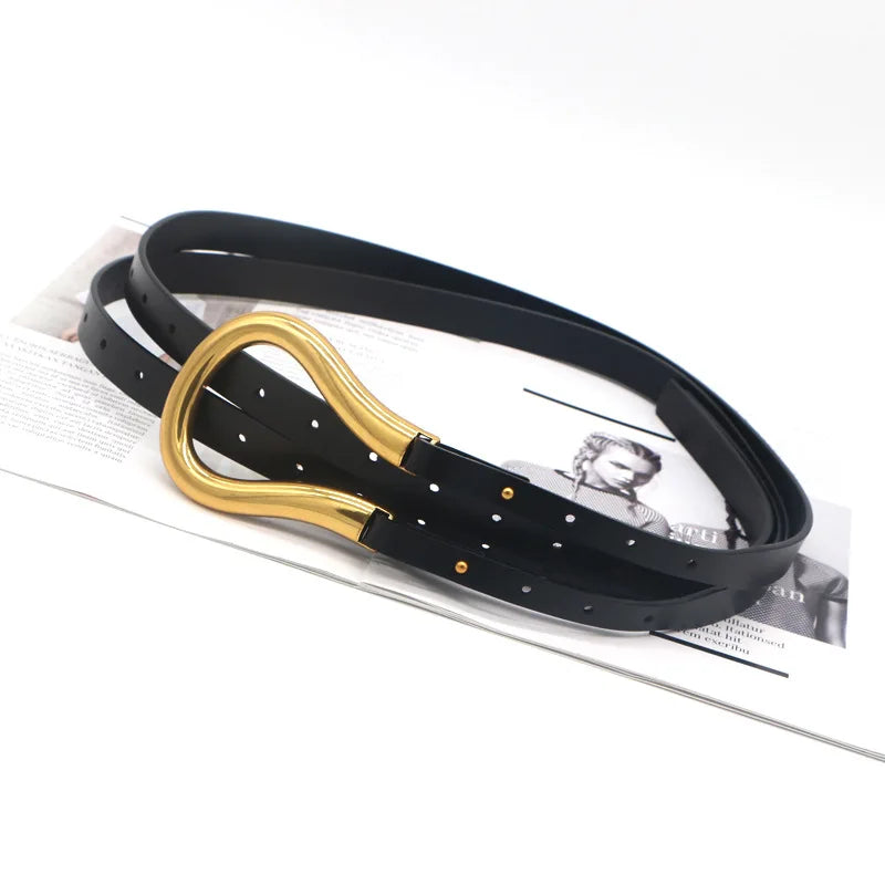 Fashion Leather Horseshoe Buckle Slim Belt for Women