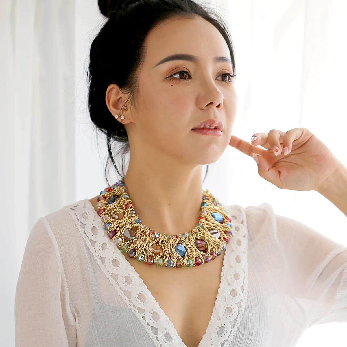 Beaded Crystal Statement Elastic Bracelet for Women