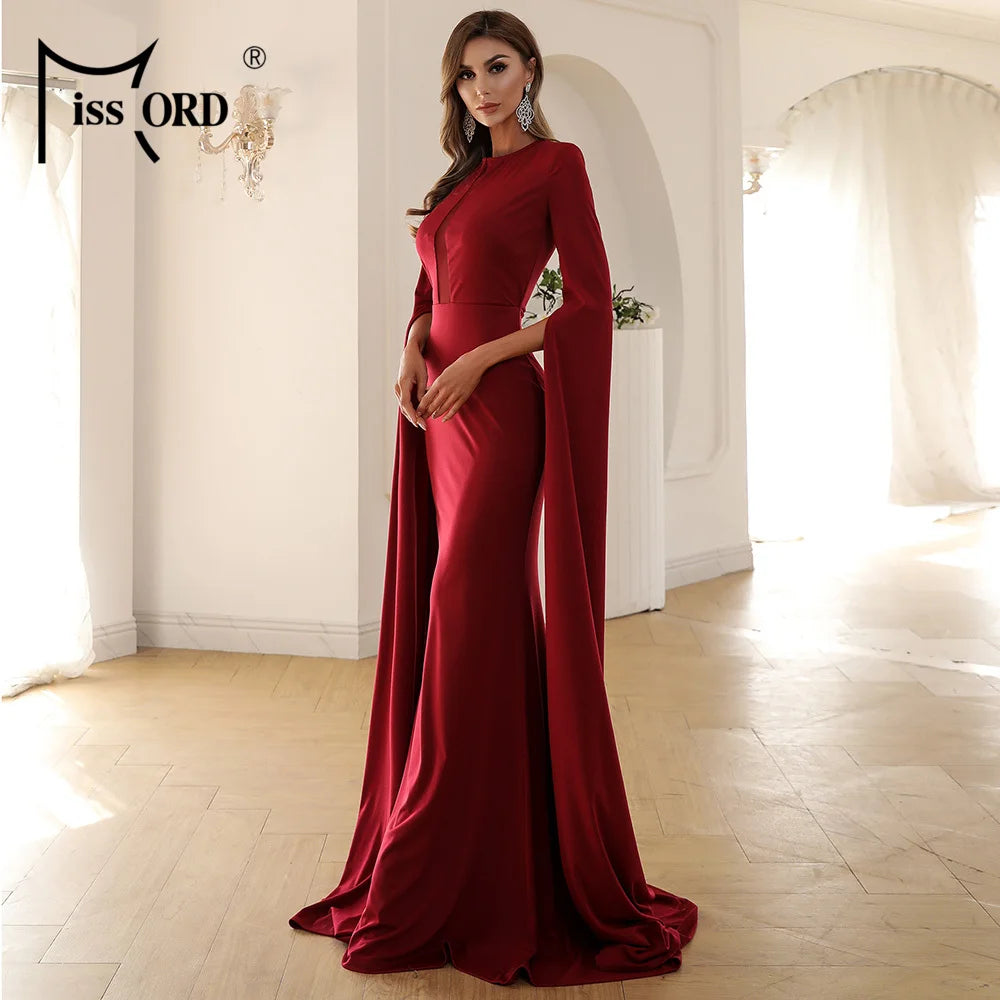 Missord Black Wedding Party Dresses Elegant Women Split Long Sleeve Hollow Out Bodycon Floor Length Evening Dress Lady Maxi Gown