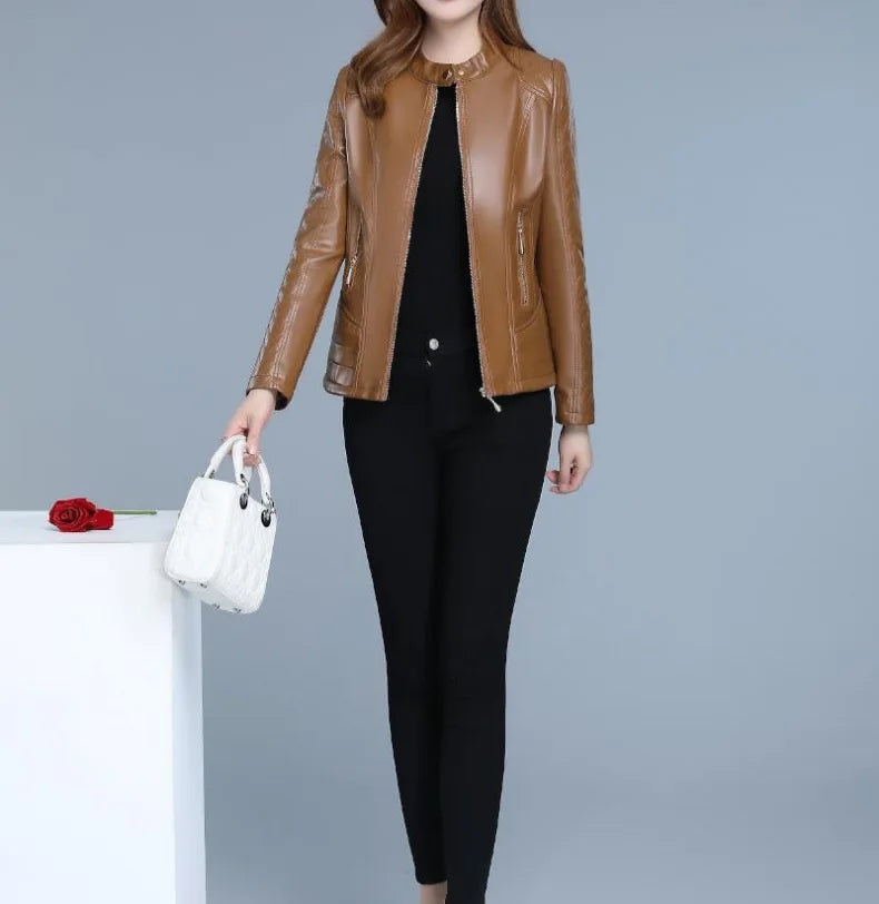 Slim Fit Cropped Faux Leather Coat