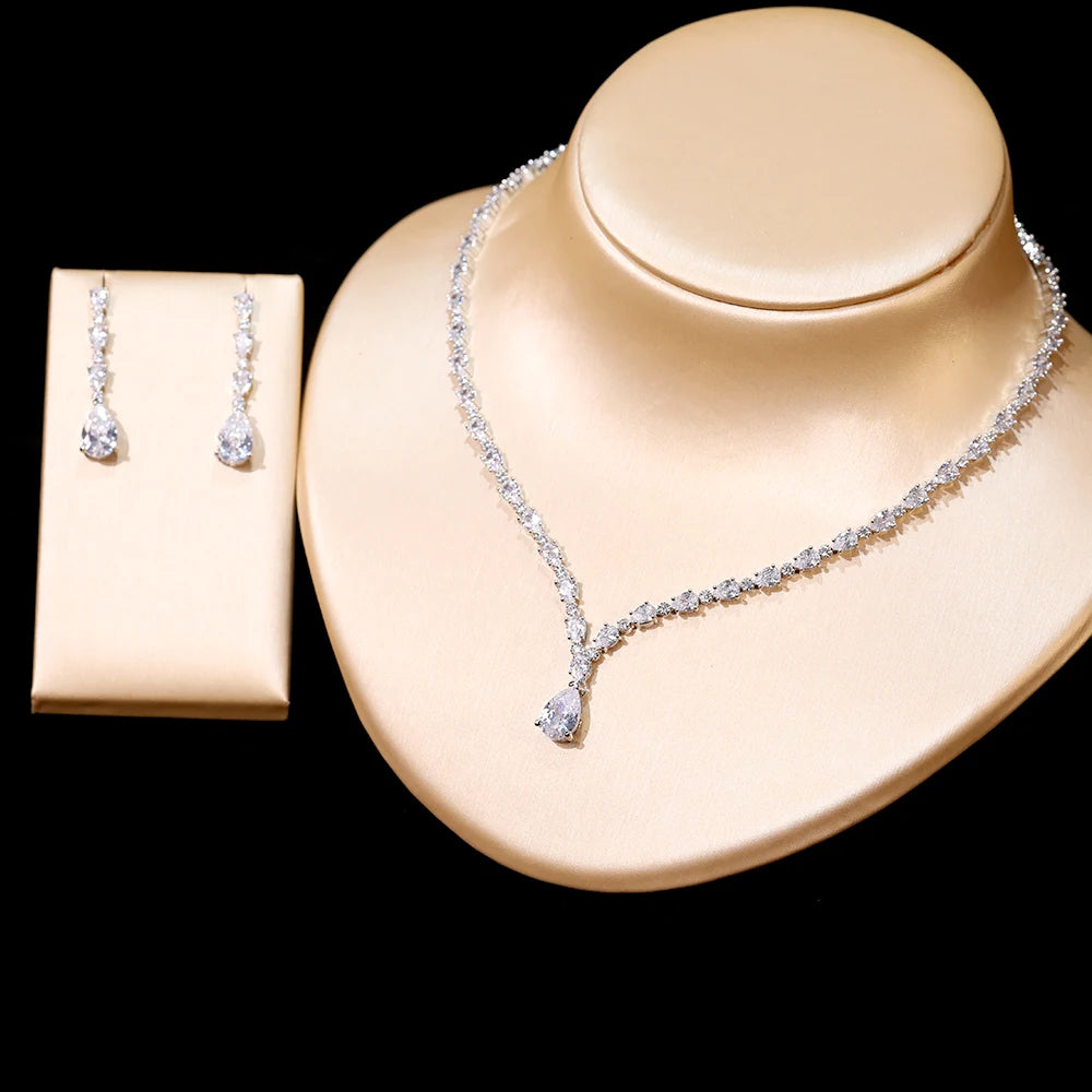 Cubic Zirconia Water Drop Wedding Jewelry Set for Women