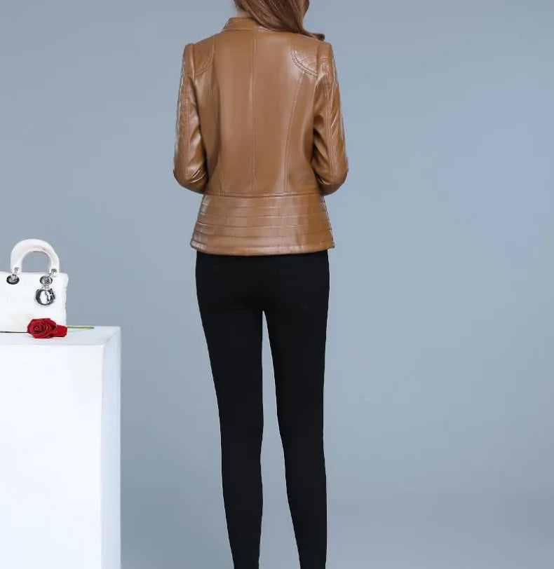 Slim Fit Cropped Faux Leather Coat