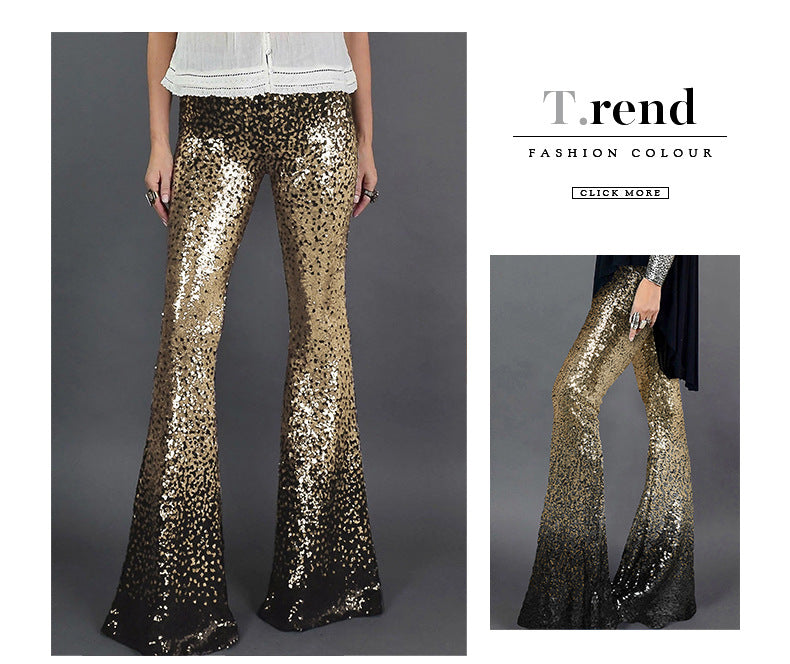 Gradient color wide leg pants for women's spring autumn new high waisted slim fitting sequin women's flared pants