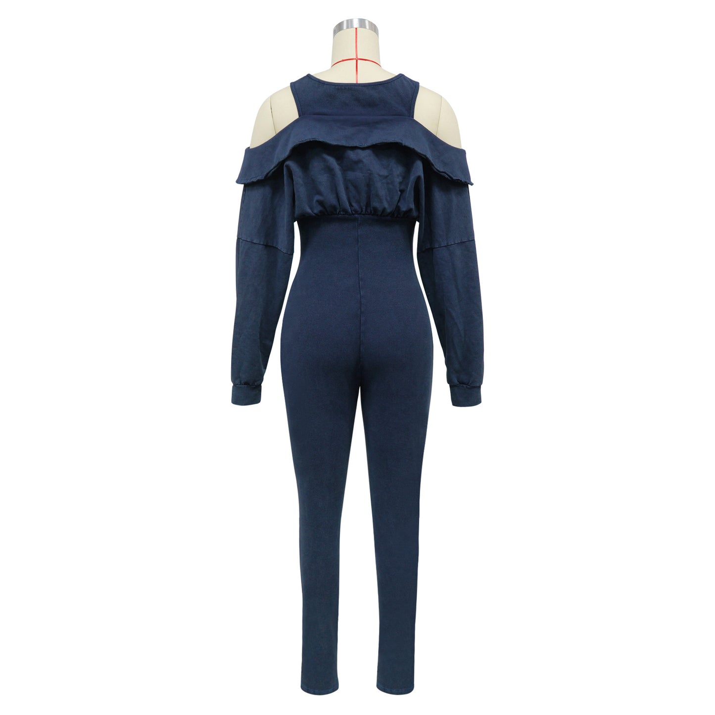 CM.YAYA Fashion Women Knit Ribbed Long Sleeve Moto Biker Jumpsuits Strap Autumn Washed Streetwear Slim One Piece Suit Romper