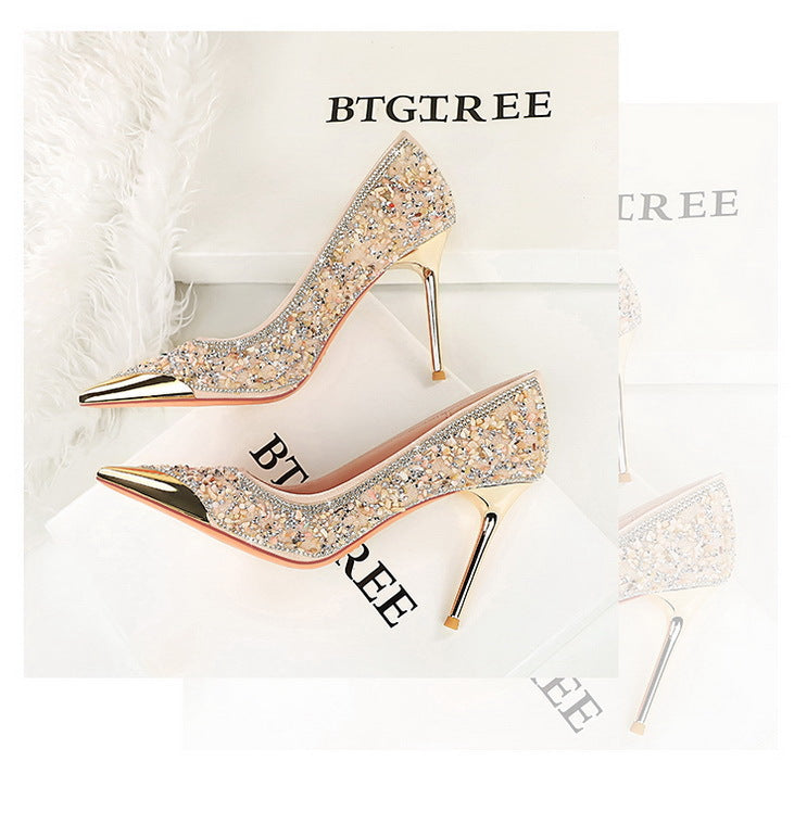 Rhinestone Pointed Toe Stiletto High Heel Pumps for Women