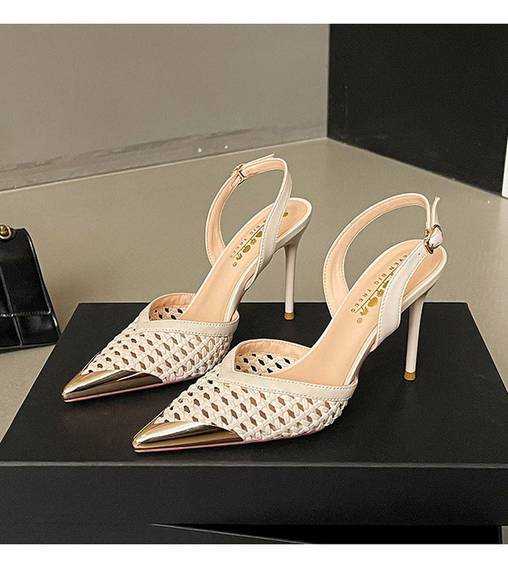 Woven Pointed Toe Slim Stiletto Heel Sandals for Women
