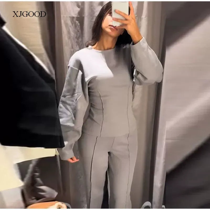 Loose O-neck Top Wide Leg Pants Set Loose O Collar Top Wide Leg Pants Set