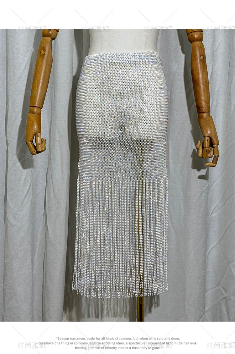 Women's Clothes High Waist Skirt Winter 2025 Early Autumn New Socialite Light Luxury Heavy Embroidery Sequins Tassel Midi Skirts