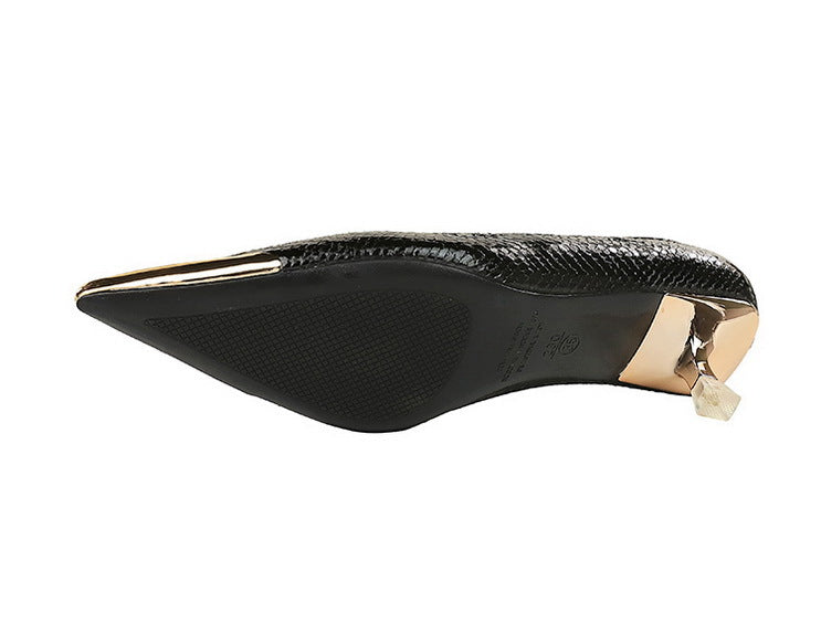Sequin Snake Pattern Pointed Toe Kitten Heel Pumps for Women