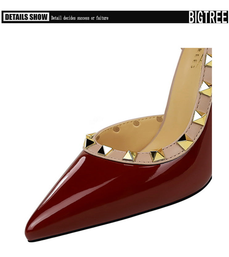 Rivet Detail Patent Leather High Heel Pumps for Women