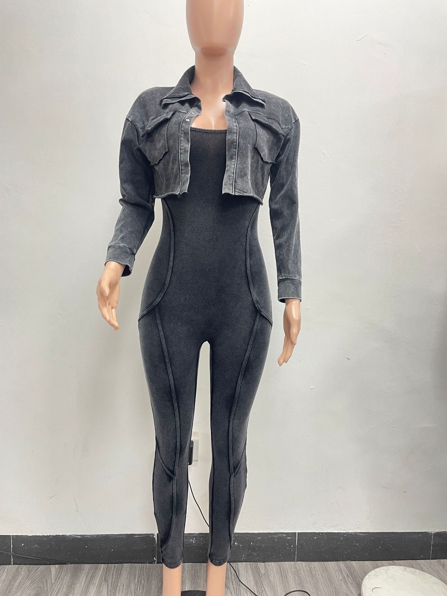 Washed Fabric Two Piece Knit Set