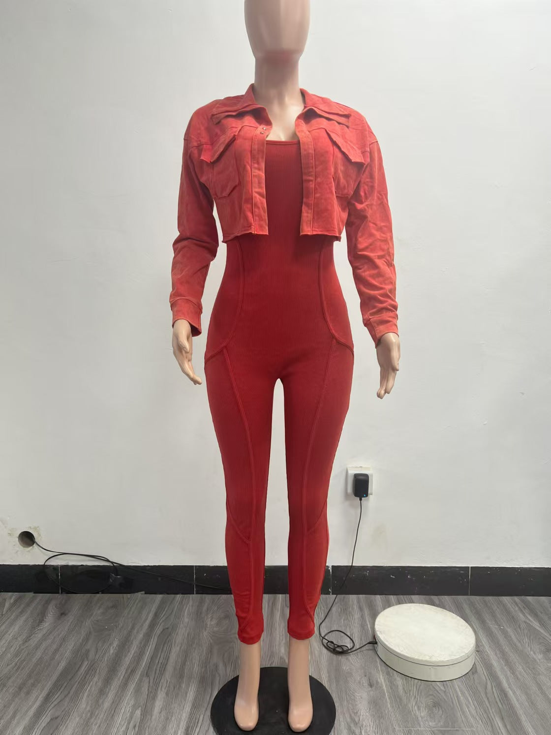 Washed Fabric Two Piece Knit Set