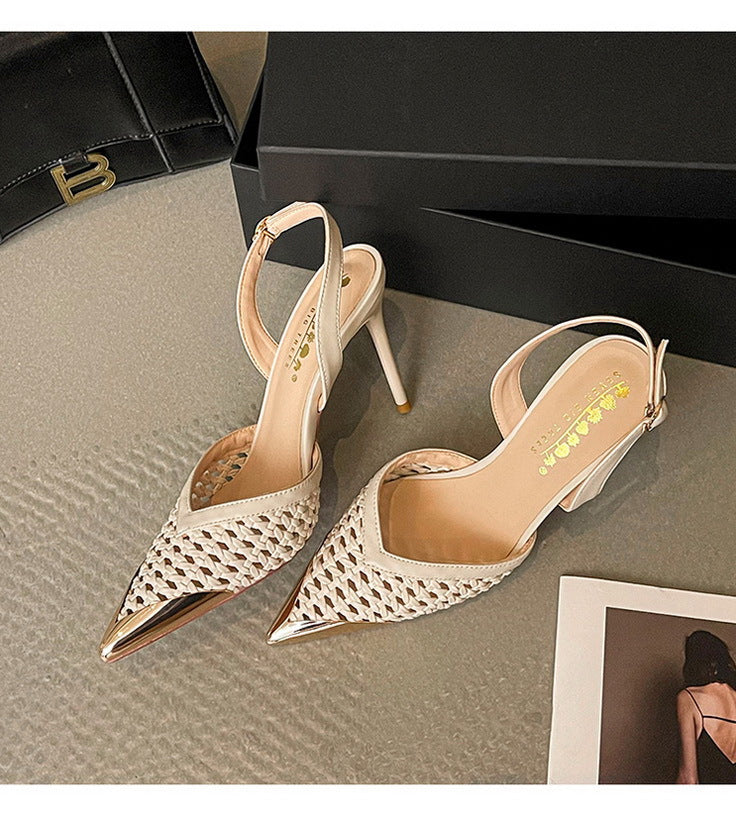Woven Pointed Toe Slim Stiletto Heel Sandals for Women