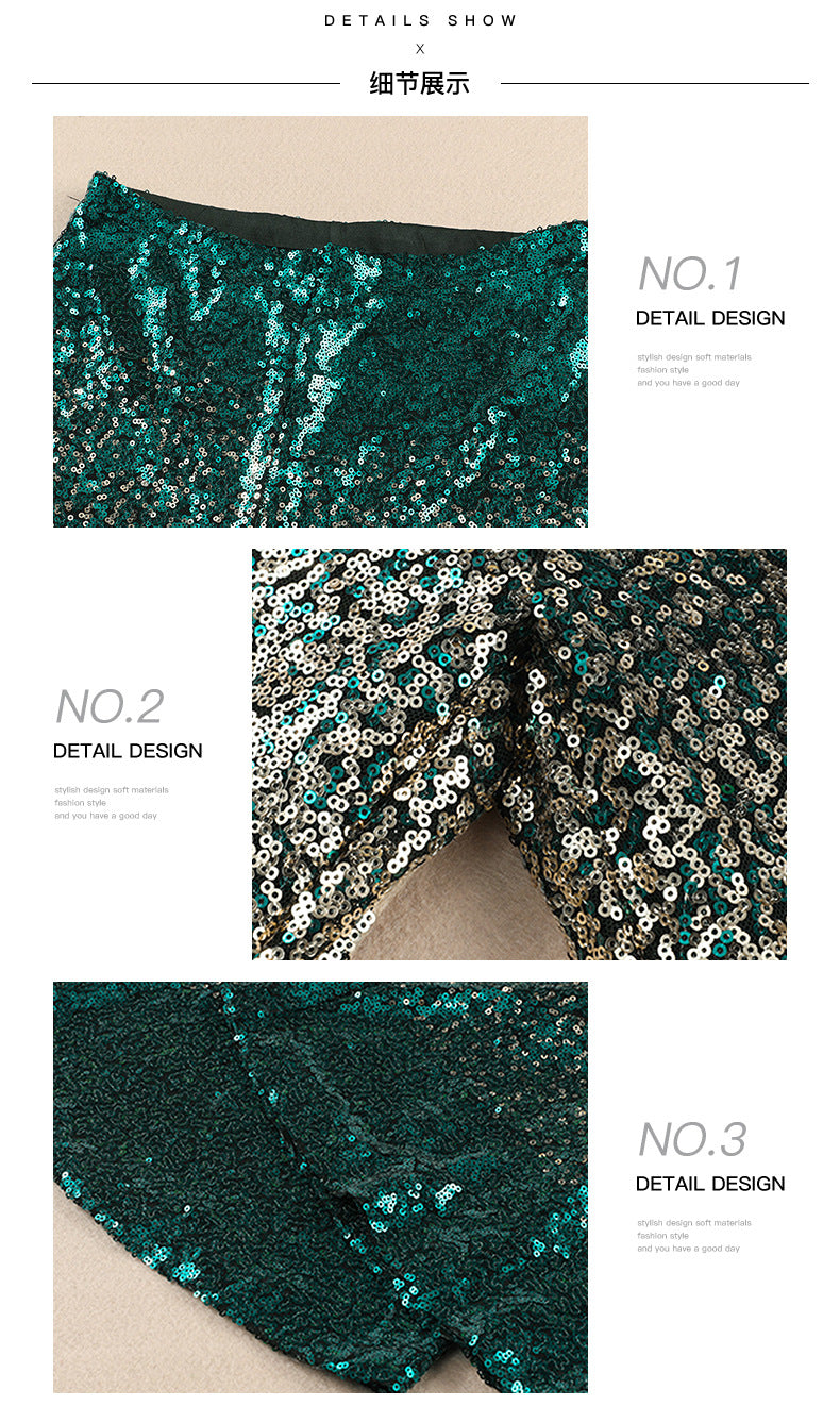 Gradient color wide leg pants for women's spring autumn new high waisted slim fitting sequin women's flared pants