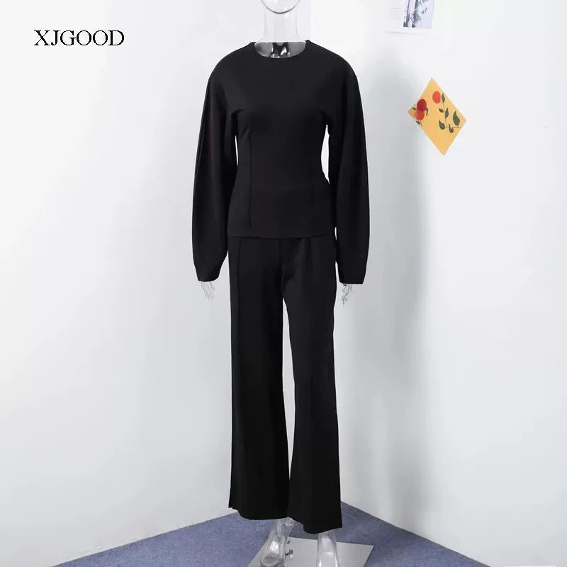 Loose O-neck Top Wide Leg Pants Set Loose O Collar Top Wide Leg Pants Set