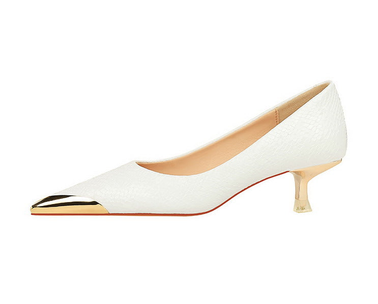 Sequin Snake Pattern Pointed Toe Kitten Heel Pumps for Women