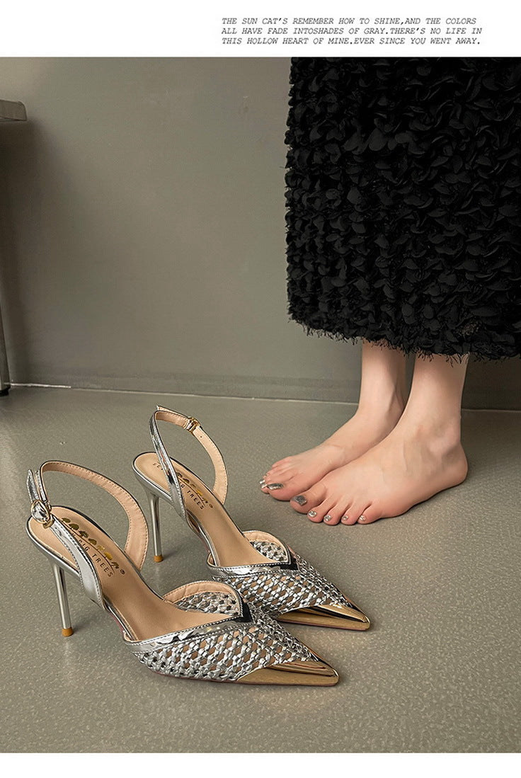 Woven Pointed Toe Slim Stiletto Heel Sandals for Women