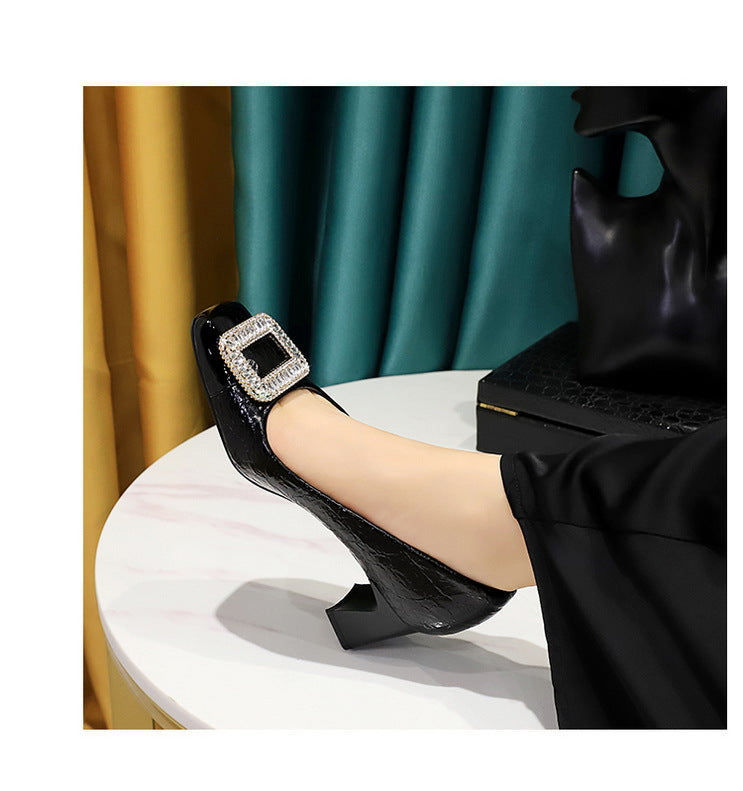 Elegant Crystal Detail Square Heel Pumps for Women