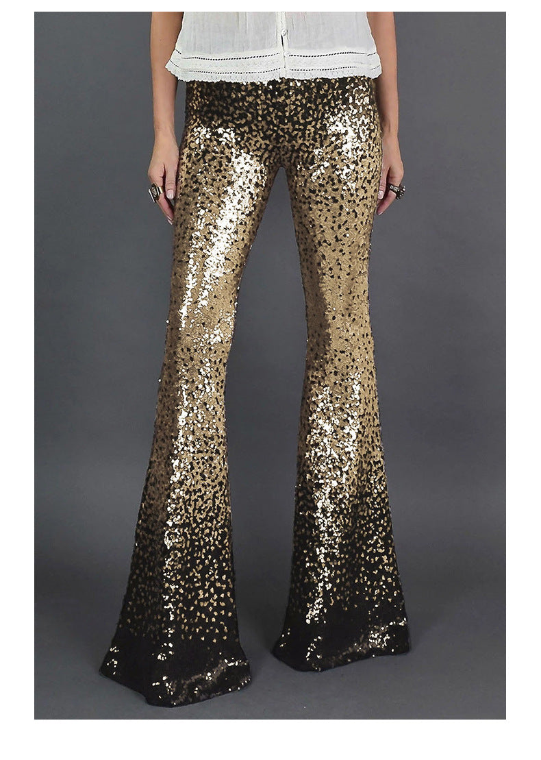 Gradient color wide leg pants for women's spring autumn new high waisted slim fitting sequin women's flared pants