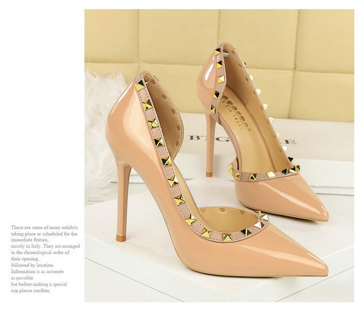 Rivet Detail Patent Leather High Heel Pumps for Women